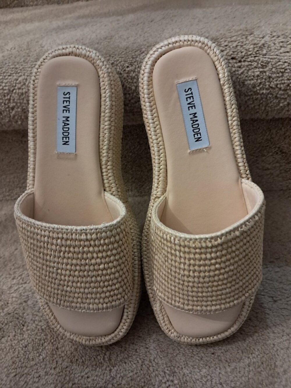 Women's Steve Madden Harvey Platform Slip On Beachy Natural Raffia Sandal